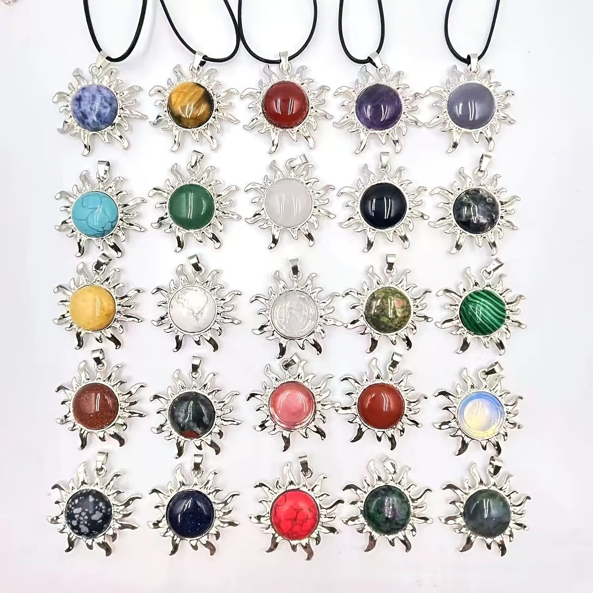 12pcs Natural Stone Alloy Sunflower Pendant Necklace Set